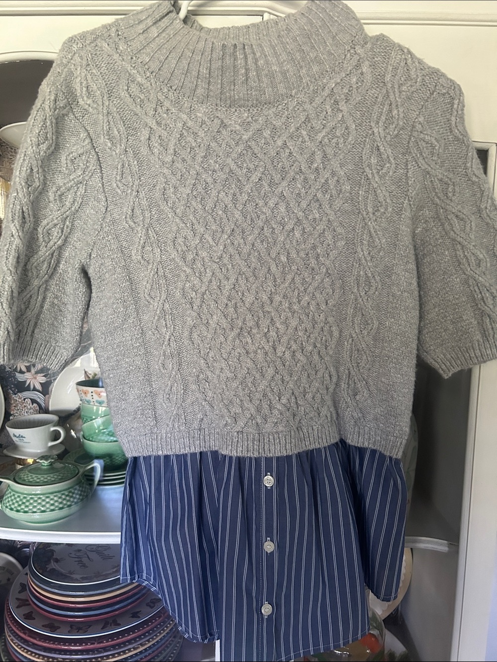 Maeve Melinda Cable Short-Sleeve Twofer Sweater - Picture 2 of 10